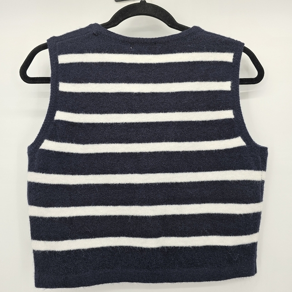 Stripe Fitted Crop Nautical Academia Soft Sweater Vest Medium Work Shop New - Picture 4 of 8